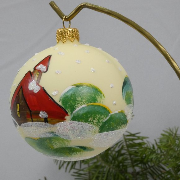 Winter Village Hand Decorated Christmas Ornament 3" Blown Glass Ball**SET OF 6** - Picture 4 of 5